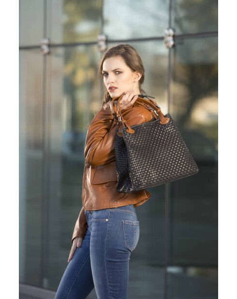 Sac cabas en cuir Cortona bord - 40x36x16cm