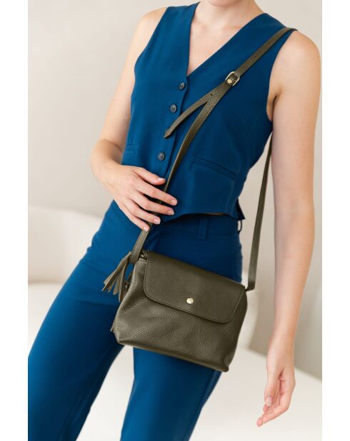 Bagni olive leren schoudertas - 25x17x7cm