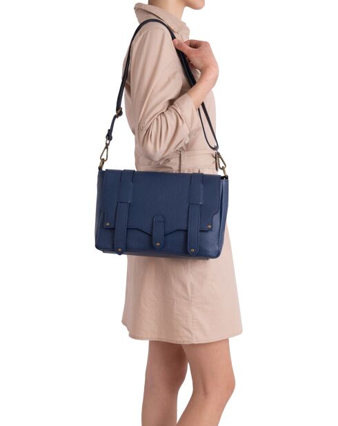 Sac bandoulière en Cuir Agave bleu foncé - 30x21x8 cm