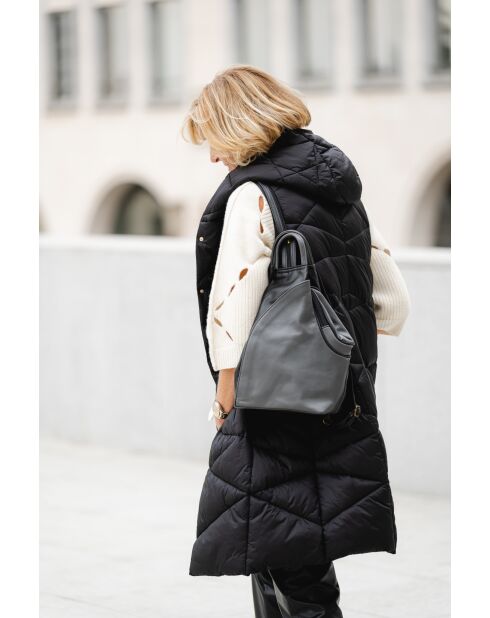 Sac à dos en cuir Novara noir et cendre - 29x34x13cm