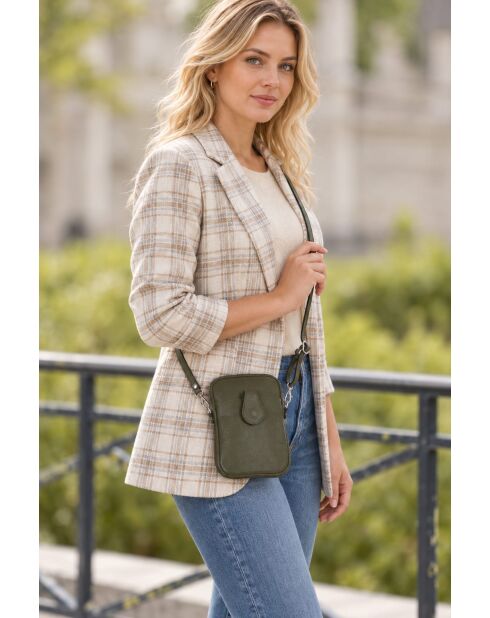 Sac bandoulière en cuir Paglia olive - 15x20x1cm