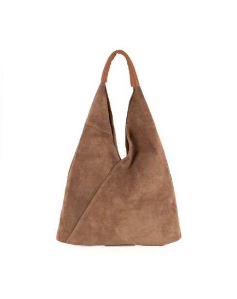 Sac en cuir suédé Mirtillo taupe - 34x39x8cm