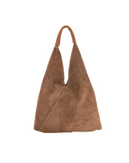 Sac en cuir suédé Mirtillo taupe - 34x39x8cm
