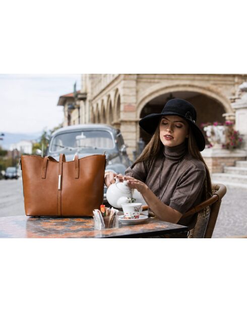 Sac en cuir Montecarlo cognac - 36x27x14cm