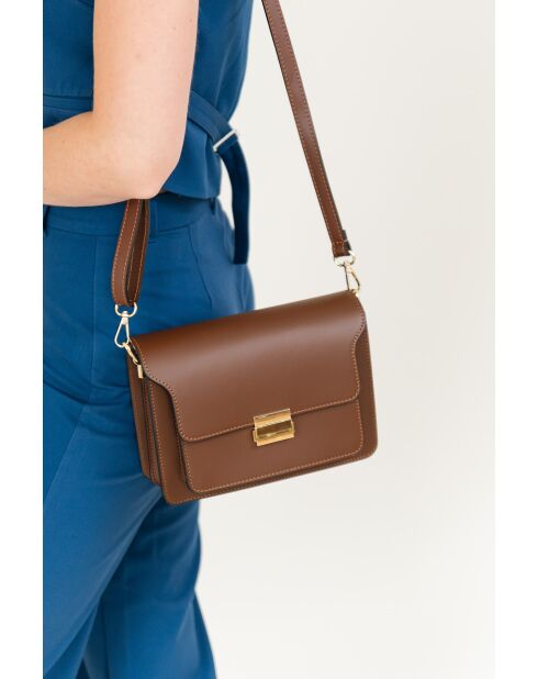 Sac bandoulière en cuir Carbonara brun - 23x17x10cm