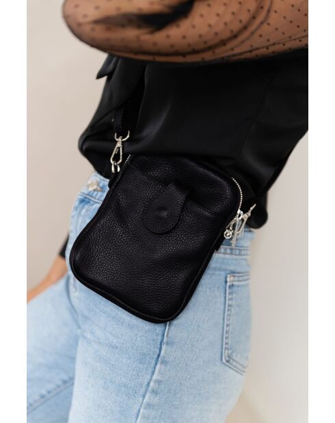 Sac bandoulière en cuir Paglia noir - 15x20x1cm