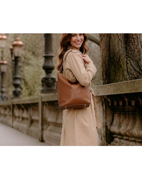 Sac en cuir Carrara cognac - 36x28x12cm