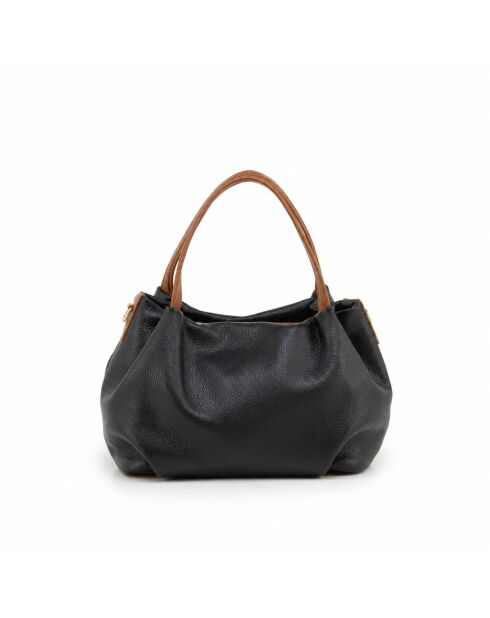 Sac en cuir Taro noir + cuoio - 28x25x18cm