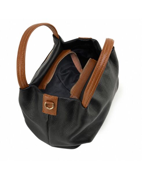 Sac en cuir Taro noir + cuoio - 28x25x18cm