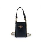 Petit sac bandoulière en cuir Rododendro  noir - 12x17x6cm