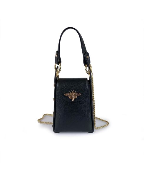 Petit sac bandoulière en cuir Rododendro  noir - 12x17x6cm