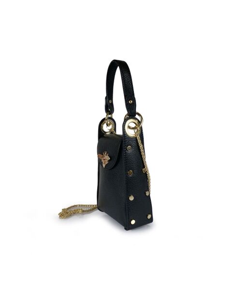 Petit sac bandoulière en cuir Rododendro  noir - 12x17x6cm