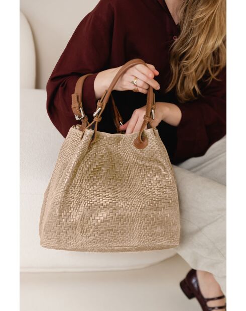 Sac en cuir Sarzana stratifié taupe - 37x45x15cm