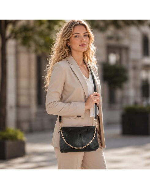 Sac bandoulière en cuir Corato noir - 28x19x6cm