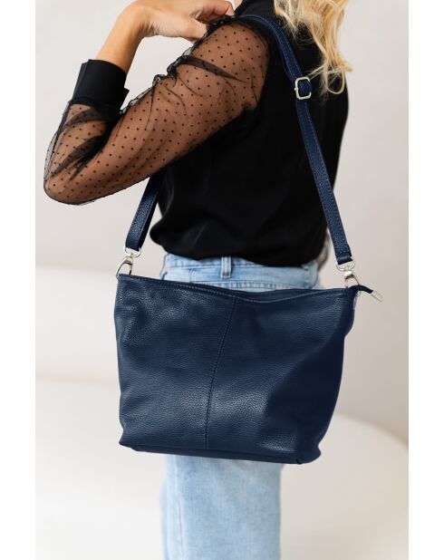 Trapani blauwe leren jeanstas - 33x25x14cm