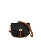 Neva leren schoudertas zwart + cuoio - 20x16x6cm
