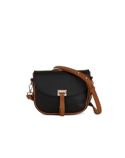 Schultertasche Neva aus Leder schwarz + cuoio - 20x16x6cm