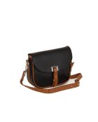 Neva leren schoudertas zwart + cuoio - 20x16x6cm