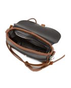 Neva leren schoudertas zwart + cuoio - 20x16x6cm