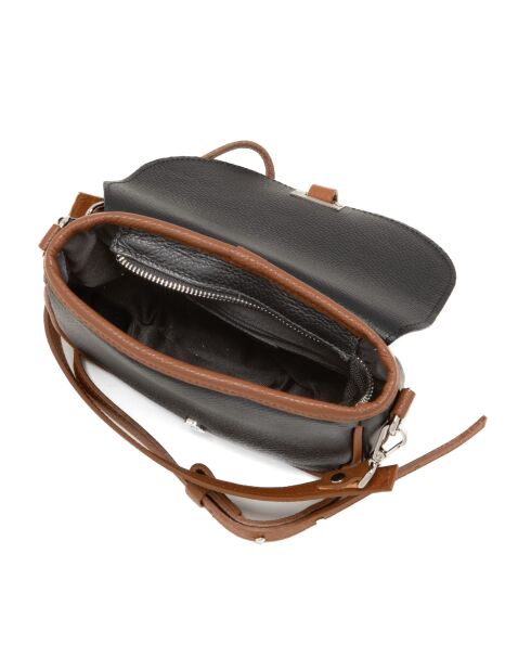 Neva leren schoudertas zwart + cuoio - 20x16x6cm