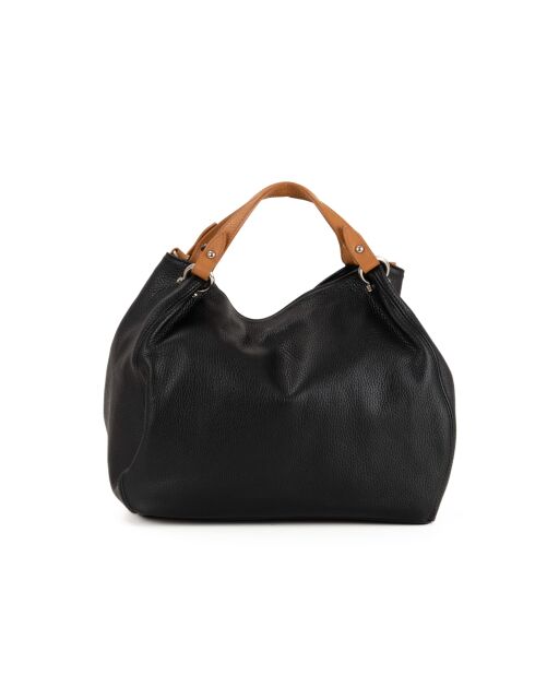 Sac en cuir Sassari noir + cuoio - 33x28x16cm