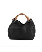 Sac en cuir Sassari noir + cuoio - 33x28x16cm