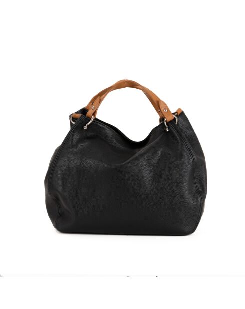 Sac en cuir Sassari noir + cuoio - 33x28x16cm
