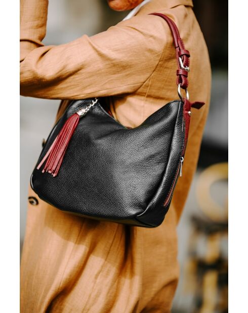 Zwarte en rode leren tas van Garga - 36x26x10cm