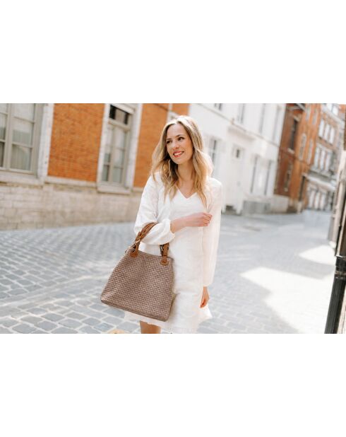 Sac en cuir Fosdinovo taupe foncé - 37x45x15cm