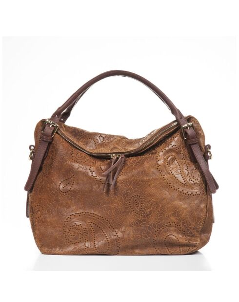 Sac cabas en cuir Cortona brun - 40x36x16cm
