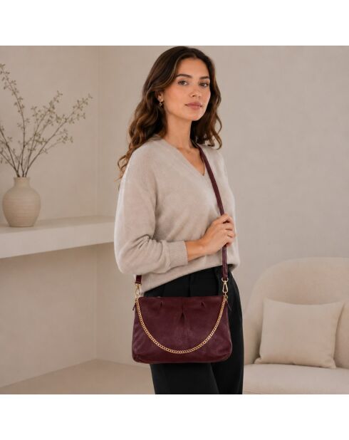 Bordeauxrote Schultertasche Corato aus Leder - 28x19x6cm