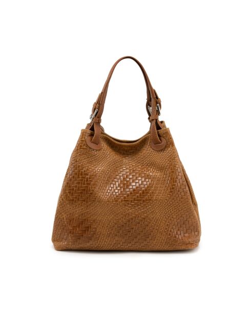 Sarzana Tasche aus laminiertem cognacfarbenem Leder - 37x45x15cm