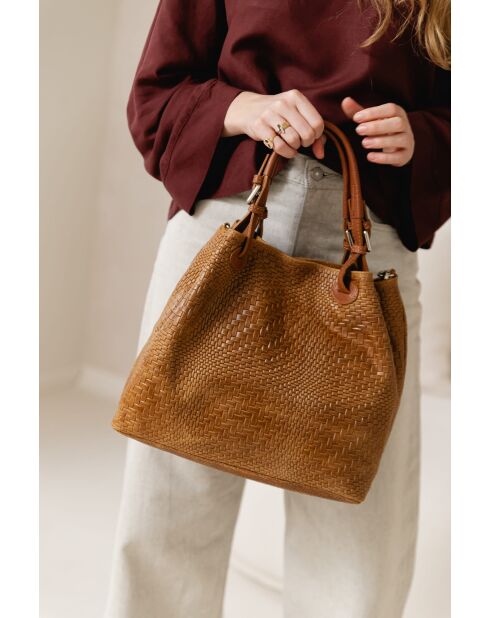 Sarzana Tasche aus laminiertem cognacfarbenem Leder - 37x45x15cm