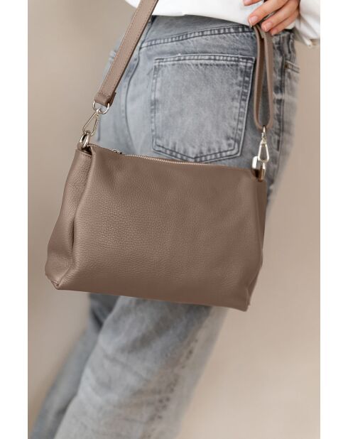 Sac bandoulière en cuir Melfi taupe - 26x19x9cm