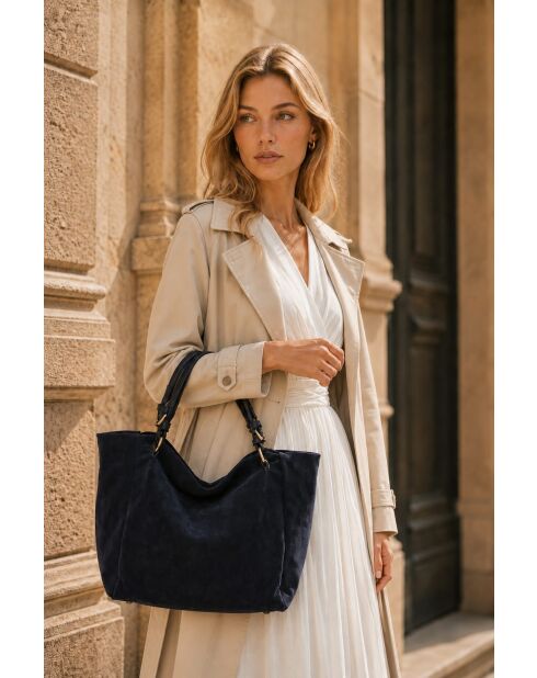 Sac en cuir Gimignano bleu foncé - 45x50x20cm