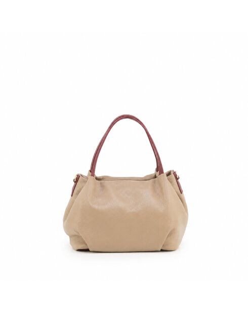 Sac en cuir Taro taupe + bordeaux - 28x25x18cm