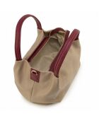 Sac en cuir Taro taupe + bordeaux - 28x25x18cm