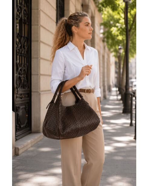 Sac en cuir Pitigliano brun foncé - 41x34x30cm