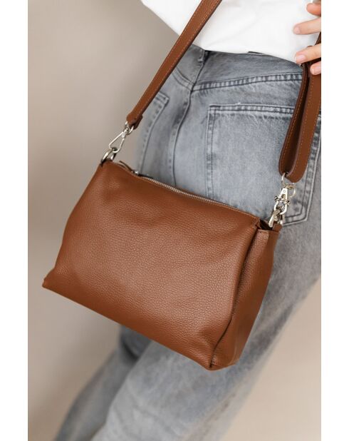Sac bandoulière en cuir Melfi Cognac - 26x19x9cm