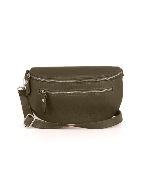 Burano olijfkleurige leren schoudertas - 30x19x2cm