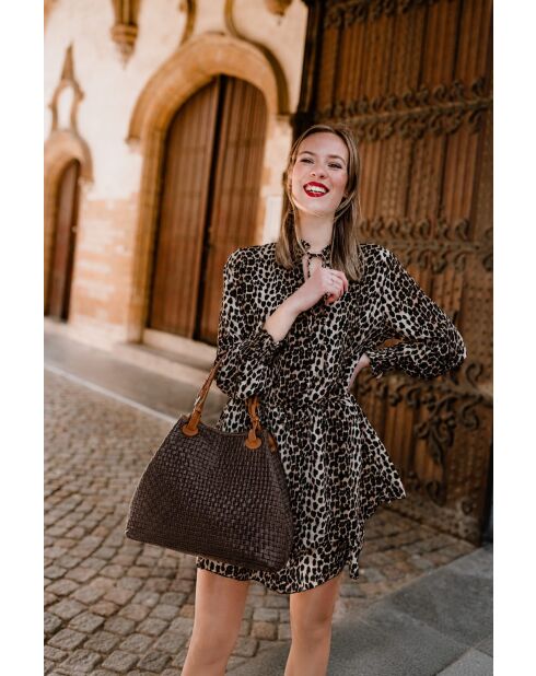 Sac en cuir Fosdinovo marron foncé - 37x45x15cm
