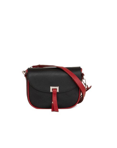Zwart-rode leren schoudertas van Neva - 20x16x6cm