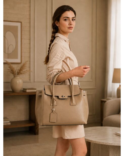 Sac en cuir Pomarance taupe - 40x40x14cm