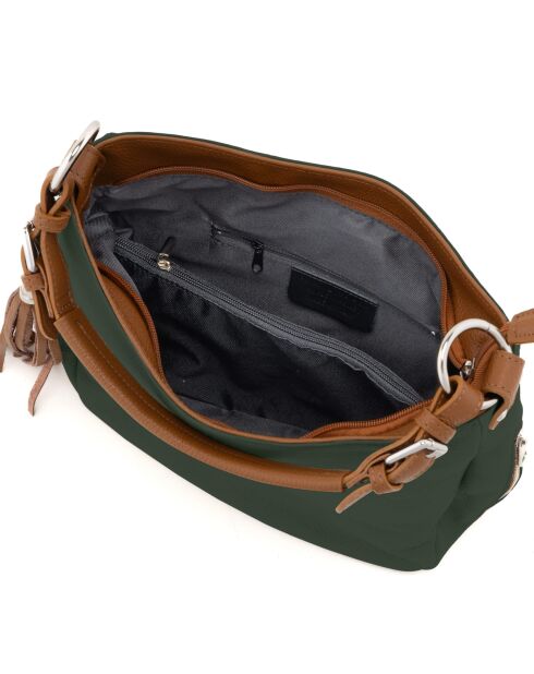 Sac en cuir Garga vert + cognac - 36x26x10cm