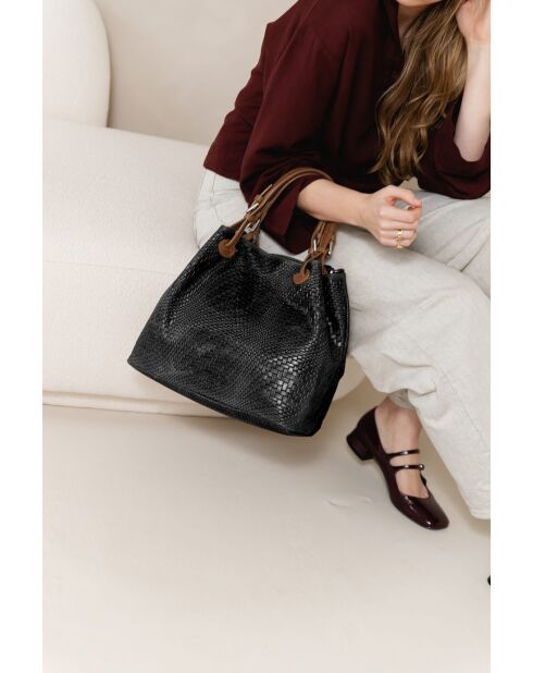 Sac en cuir Sarzana stratifié noir - 37x45x15cm