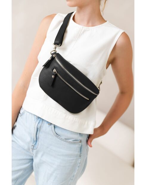 Sac bandoulière en cuir Burano noir - 30x19x2cm
