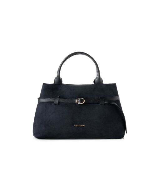 Tote bag en cuir Vittoria suède noir - 40x17x26 cm