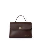 Borsa a mano Gela in pelle color cioccolato - 25x9x18 cm