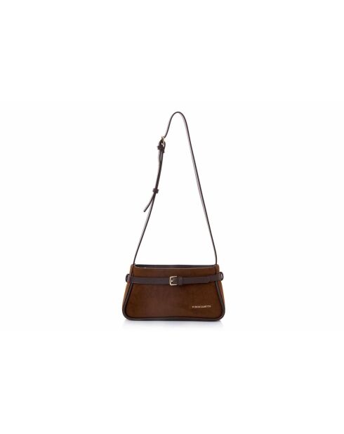 Sac bandoulière en cuir Atri suède marron - 25x6,5x14 cm