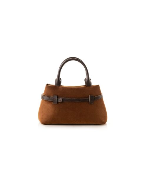 Tote bag en cuir Vittoria Mini suède marron - 29x18,5x14 cm